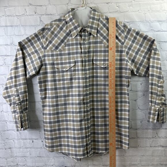 ELY Cattleman Western Pearl Snap‎ Shirt Large Plaid Silver Metallic Rodeo Cowboy - Picture 4 of 11